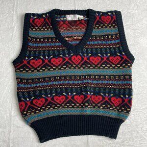 Cheryl Tiegs Women's Size Medium Knit Vest Hearts Cottagecore Grannycore Preppy